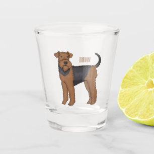 Airedale terrier dog cartoon illustration shot glass