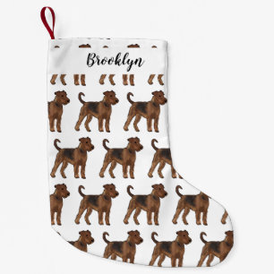Airedale terrier dog cartoon illustration small christmas stocking