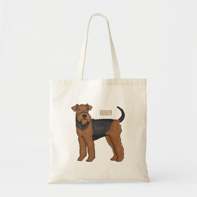 Airedale terrier dog cartoon illustration tote bag (Front)