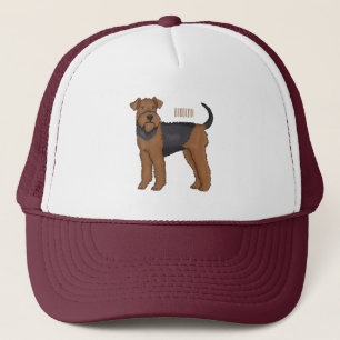 Airedale terrier dog cartoon illustration trucker hat