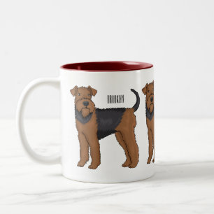 Airedale terrier dog cartoon illustration Two-Tone coffee mug