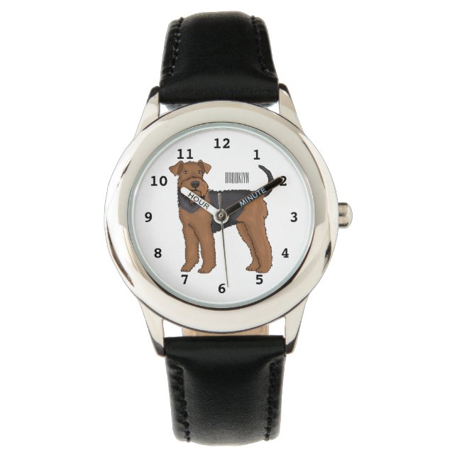 Airedale terrier dog cartoon illustration watch (Front)