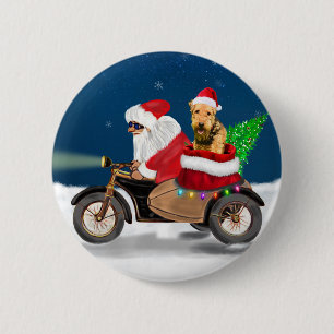 Airedale Terrier Dog Christmas Santa Claus 2 Inch Round Button