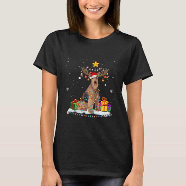 Airedale Terrier Dog Christmas T-Shirt (Front)