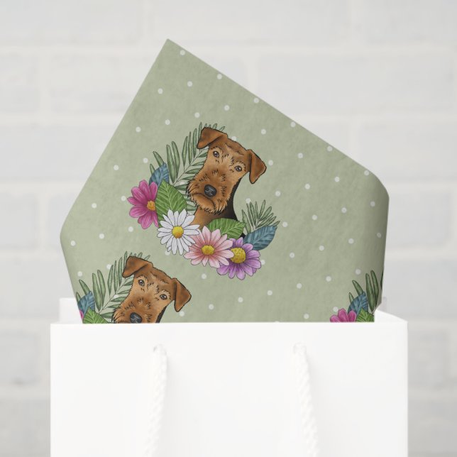 Airedale Terrier Dog Colourful Summer Flowers Gree Tissue Paper (Gift Bag)