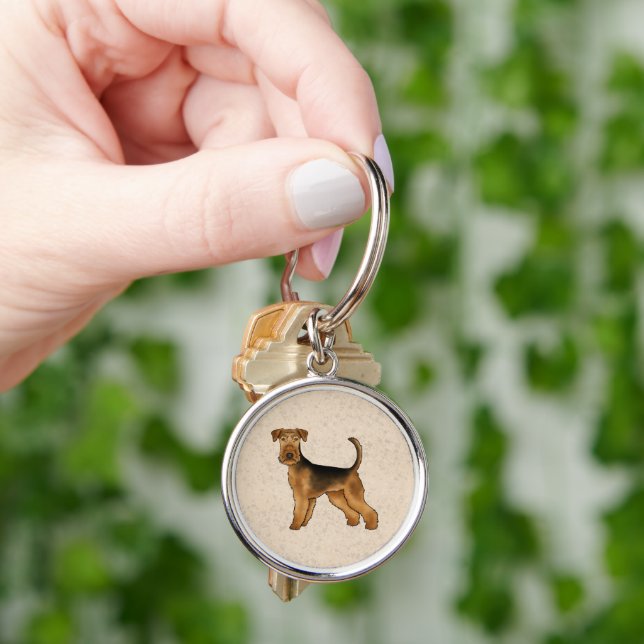 Airedale Terrier Dog Cute Cartoon Dog Illustration Keychain (Hand)