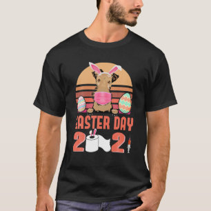 Airedale Terrier Dog Face Mask Bunny Egg Easter Da T-Shirt