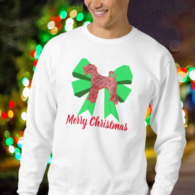 Airedale Terrier Dog & Green Bow Christmas Sweatshirt (Airedale Terrier Christmas )