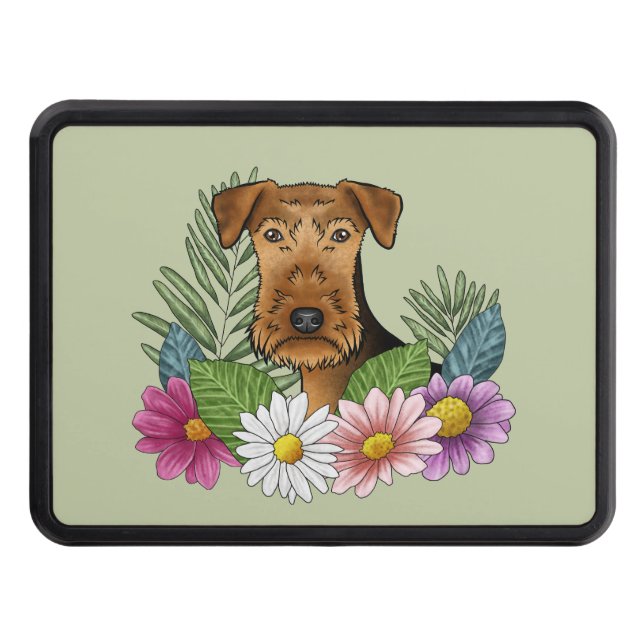 Airedale Terrier Dog Head Colourful Flowers Green Trailer Hitch Cover (Front)