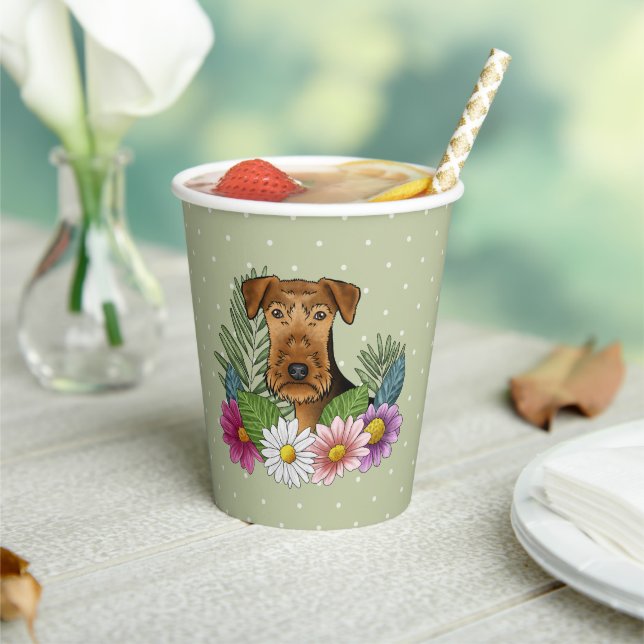 Airedale Terrier Dog Head Colourful Summer Flowers Paper Cups (Insitu)