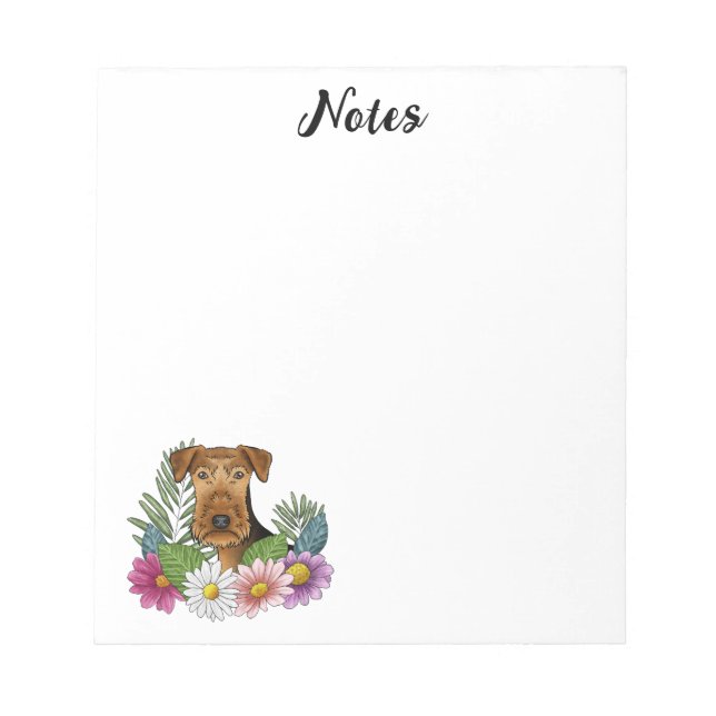 Airedale Terrier Dog Head With Colourful Flowers Notepad (Front)