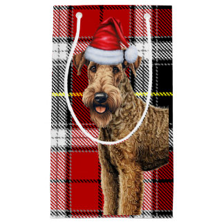 Airedale Terrier Dog Holiday Plaid Christmas Small Gift Bag