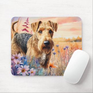 Airedale Terrier Dog in a Wildflower Meadow Mouse Pad