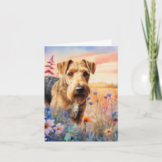 Airedale Terrier Dog in a Wildflower Meadow Note Card
