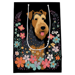 Airedale Terrier Dog in the Flower Garden Cute Medium Gift Bag