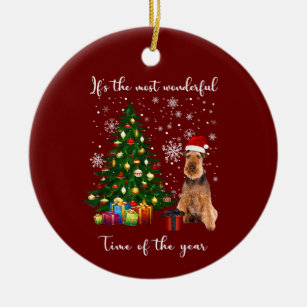 Airedale Terrier Dog Its The Most Wonderful Time Ceramic Ornament