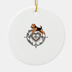 Airedale Terrier Dog Jumping Heart Ekg Line Ceramic Ornament
