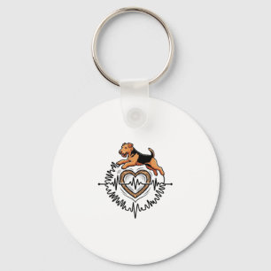 Airedale Terrier Dog Jumping Heart Ekg Line Keychain