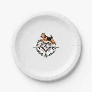 Airedale Terrier Dog Jumping Heart Ekg Line Paper Plate
