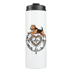 Airedale Terrier Dog Jumping Heart Ekg Line Thermal Tumbler