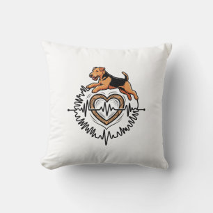 Airedale Terrier Dog Jumping Heart Ekg Line Throw Pillow