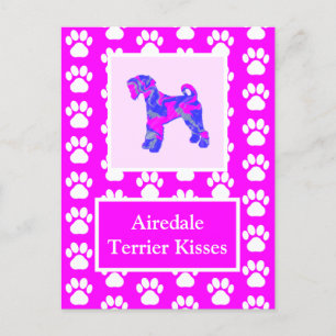  Airedale Terrier Dog Kisses Silhouette Cute P&B Postcard