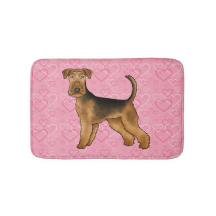 Airedale Terrier Dog Love With Pink Heart Pattern Bath Mat