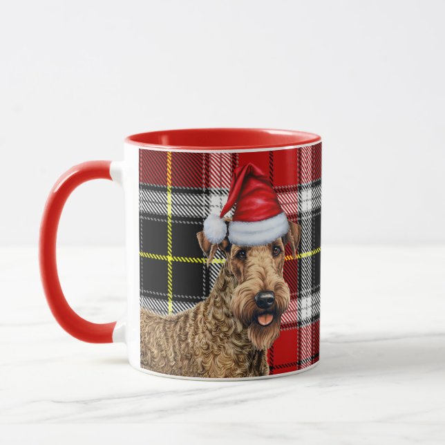 Airedale Terrier Dog Lover Holiday Plaid Christmas Mug (Left)