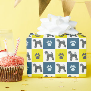Airedale Terrier Dog & Paw Silhouette Yellow Blue Wrapping Paper