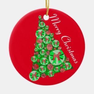 Airedale Terrier Dog Silhouette Christmas Tree Red Ceramic Ornament