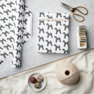 Airedale Terrier Dog Silhouette Grid White Wrapping Paper