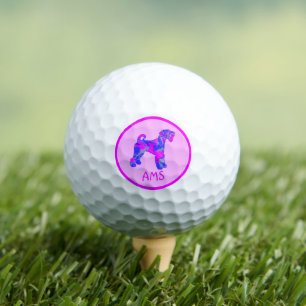 Airedale Terrier Dog Silhouette Hot Pink & Blue Golf Balls
