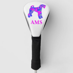 Airedale Terrier Dog Silhouette Hot Pink & Blue Golf Head Cover
