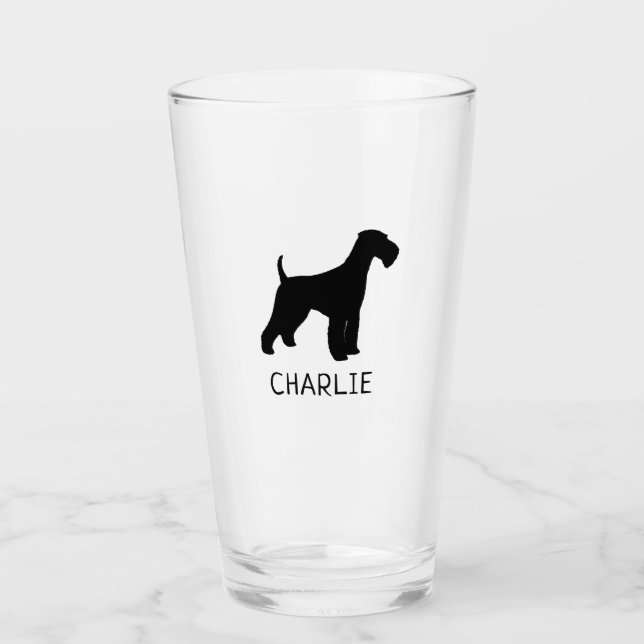 Airedale Terrier Dog Silhouette Personalized Glass (Front)