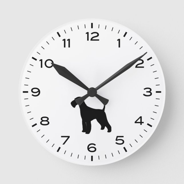Airedale Terrier Dog Silhouette Round Clock (Front)