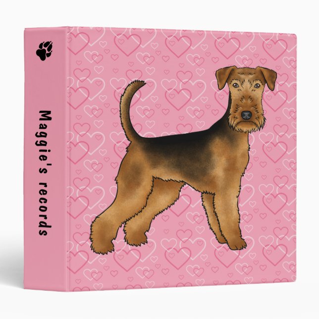 Airedale Terrier Dog With Pink Hearts And Text Binder (Front/Spine)