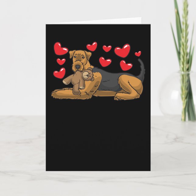 Airedale Terrier Dog With Stuffed Animal Card (Front)