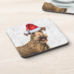 Airedale Terrier Dog Woof Word Art Holiday Coaster