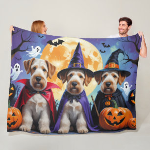 Airedale Terrier Dogs Pumpkin Halloween Funny Fleece Blanket
