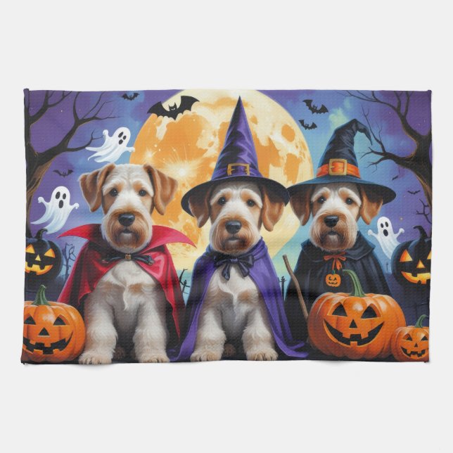Airedale Terrier Dogs Pumpkin Halloween Funny Kitchen Towel (Horizontal)