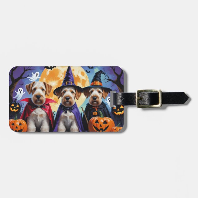 Airedale Terrier Dogs Pumpkin Halloween Funny Luggage Tag (Front Horizontal)