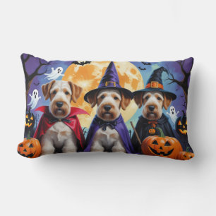 Airedale Terrier Dogs Pumpkin Halloween Funny Lumbar Pillow