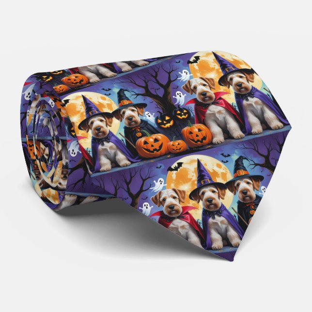 Airedale Terrier Dogs Pumpkin Halloween Funny Tie (Rolled)