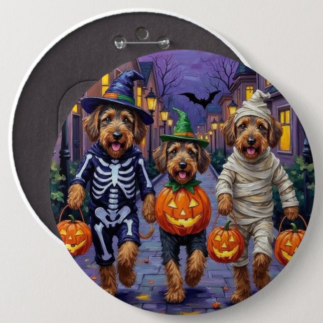 Airedale Terrier Dogs Trick-or-Treating Halloween  6 Inch Round Button (Front & Back)