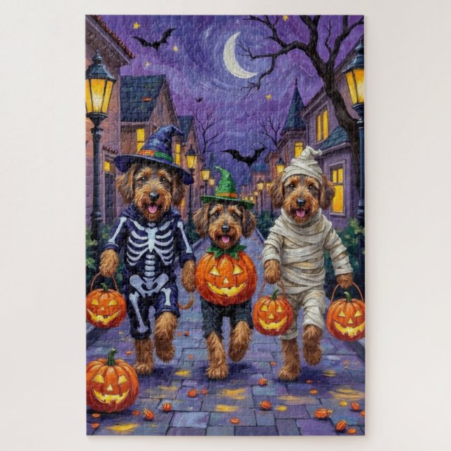 Airedale Terrier Dogs Trick-or-Treating Halloween  Jigsaw Puzzle (Vertical)