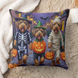 Airedale Terrier Dogs Trick-or-Treating Halloween  Throw Pillow