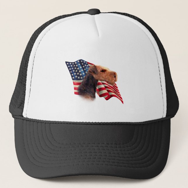 Airedale Terrier Flag Trucker Hat (Front)