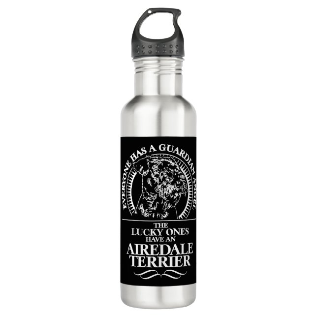 Airedale Terrier Guardian Angel dog quote 710 Ml Water Bottle (Front)