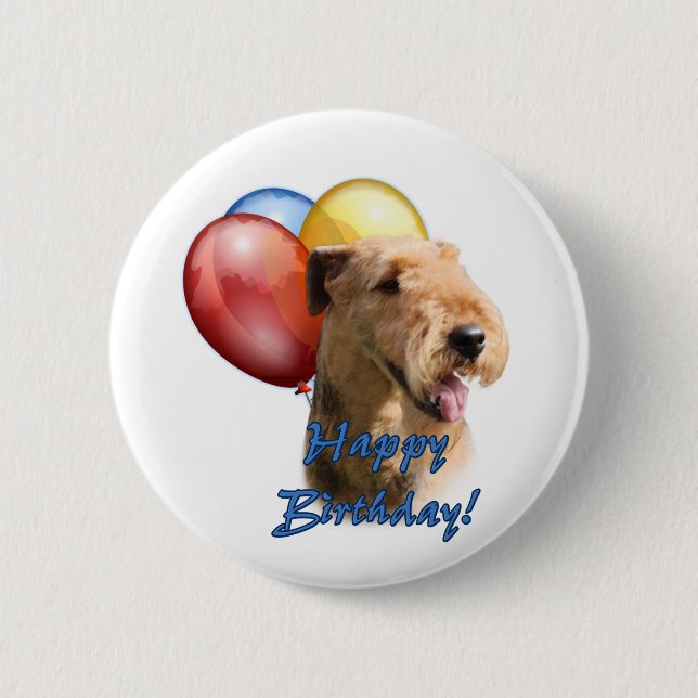 Airedale Terrier Happy Birthday Balloon 2 Inch Round Button (Front)