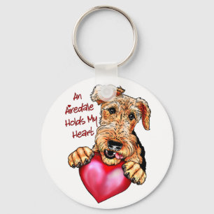 Airedale Terrier Holds My Heart Keychain